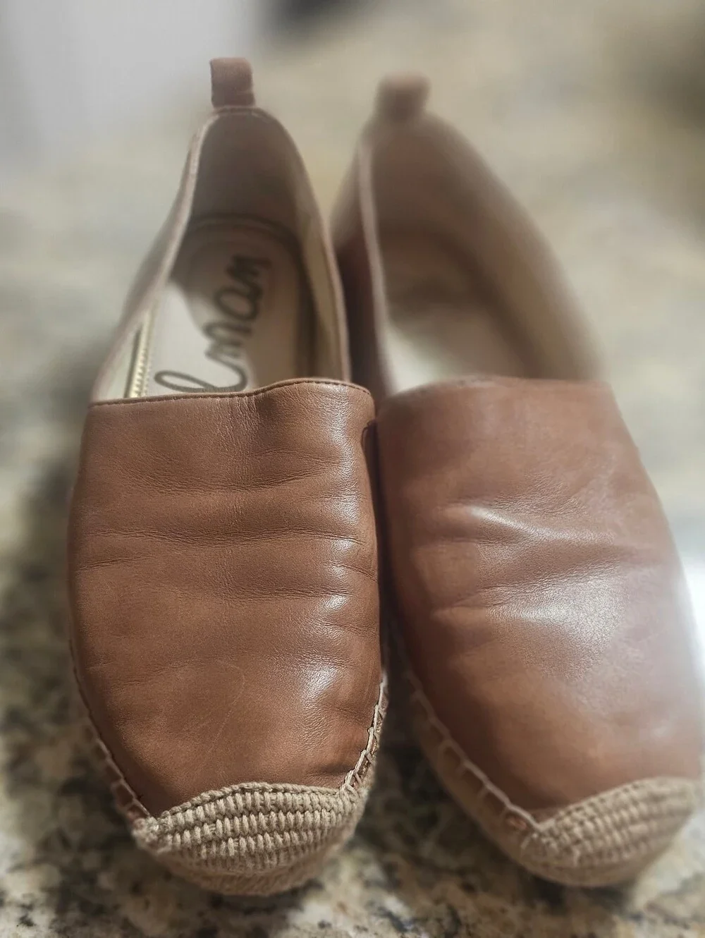 Sam Edelman Cognac Leather Espadrille Slip-Ons Size 8